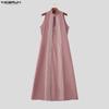 INCERUN Men Stand Neck Sleeveless Open Front Eyelet Casual Cosplay Long Vest Cardigan