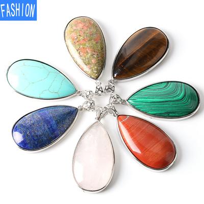 Großer Wassertropfen-Anhänger für Damen, Naturstein, Amethyst-Pulver, Kristall, Lapislazuli-Anhänger, einfacher Stil