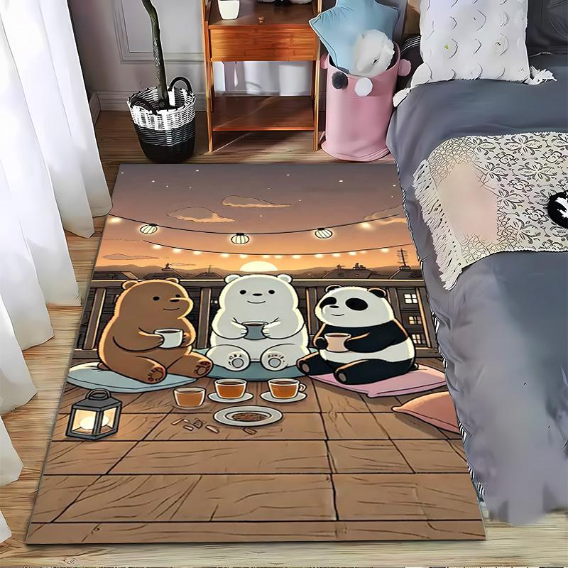 "Cozy Cartoon Bear Trio Carpet with Tea Scene and Warm Sunset" Suitable for use as an anti-slip for living room bedroom sofas