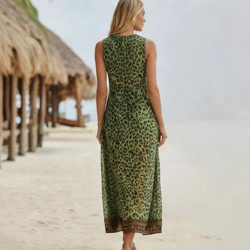 European and American new TikTok summer leopard print casual sleeveless V-neck dress women