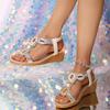 Wedge Heel Foot Sandals Women's Summer New Rhinestone Bohemian Fish Mouth Open-toed Elastic Sandals