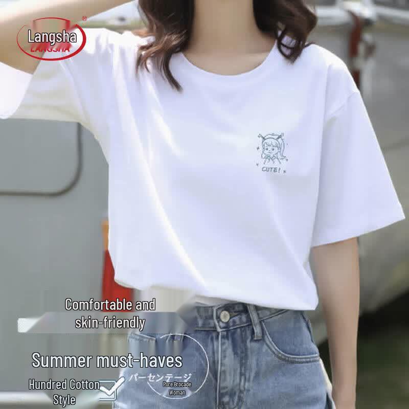 Langsha Women's Cotton Fashion Graphic Short Sleeve T-Shirt