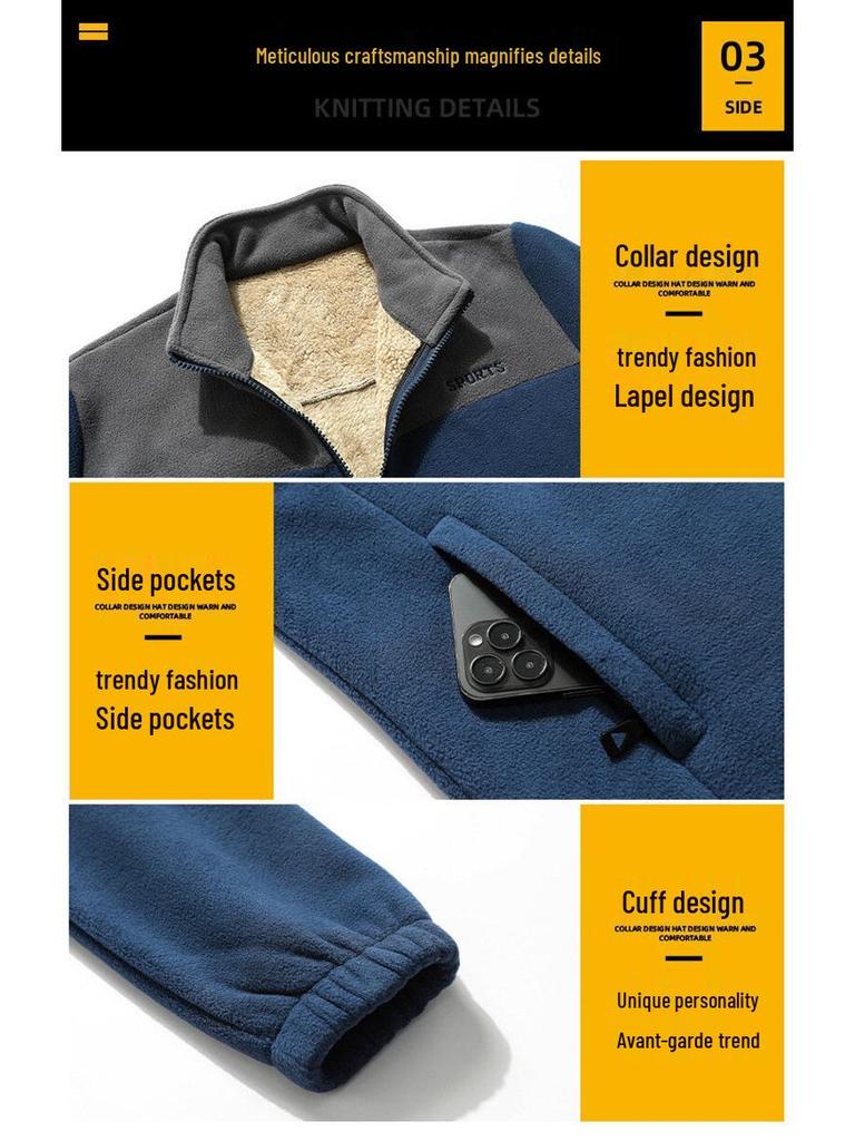 Męska kurtka zimowa plus size z podszewką z polaru – Pogrubiona, ciepła odzież wierzchnia