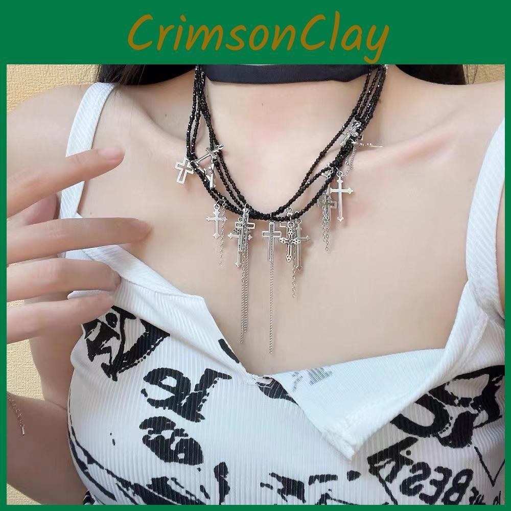 Dark Cross Punk Style Necklace Geometric Shape Tassel Choker For Travel Souvenir