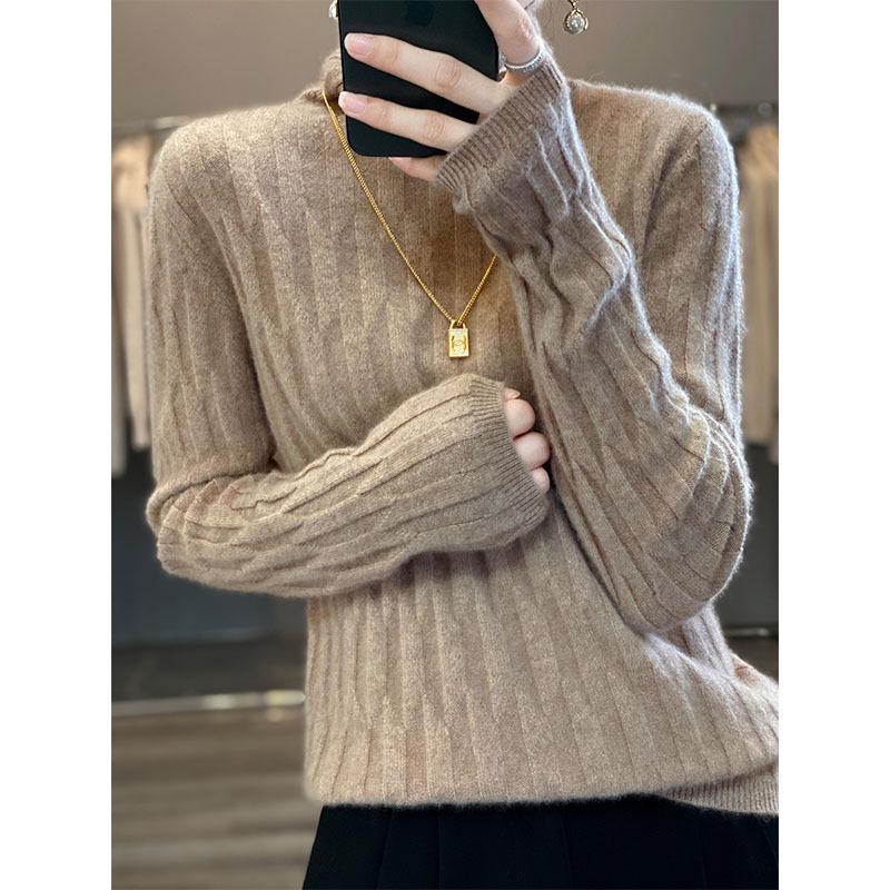 Women's Slim Fit High Neck Wool-Cashmere Sweater - Warm, Pure, and Loose Knit for Autumn/Winter