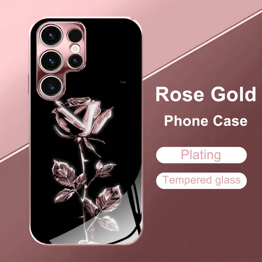 Rosa Rosen-Design Glas-Handyhülle geeignet für Samsung Galaxy S26 S25 S24 S23 S22 S20 FE/Ultra/Plus stoßfeste Rückabdeckung