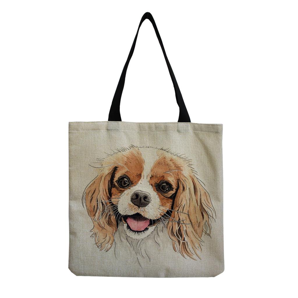 Damen Vintage Leinen-Tragetasche - Große Kapazität Hundeprint Schulter-Handtasche für Freizeit & Lebensmitteleinkauf KTB