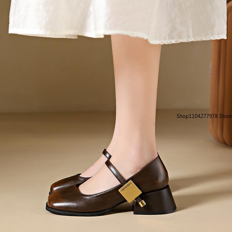 Fashion 2025 Spring Autumn Female Pumps Korean Fashion Square Heel Thick Heel One Pedal Casual Flats Shoes Women MARY JANES