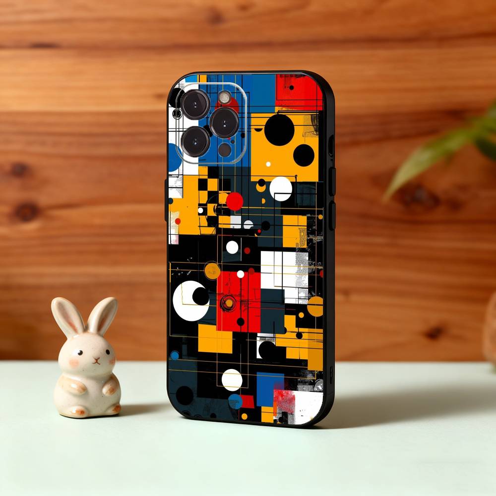 Mondrian-Bauhaus Abstract Shapes Phone Case For iPhone17,16,15,14,13,12,Plus,Pro Max, 5G Others Soft Black Cover