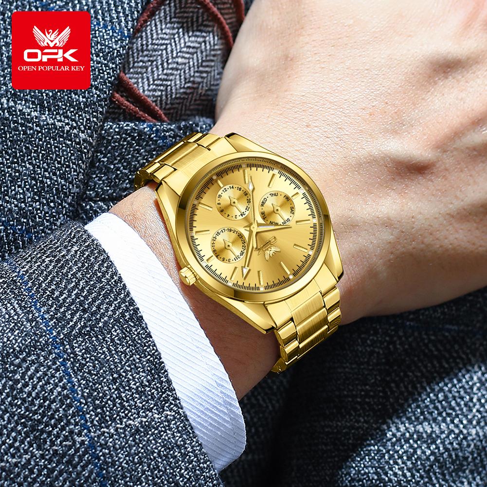 OPK 6024 Original Business Quartz Watch for Men Luminous Waterproof Date Display Stainless Steel Fashion Male Wristwatches