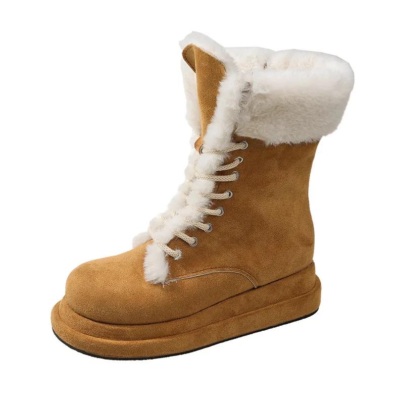 New Autumn Winter Women's Thick Soled Anti Slip and Wear-resistant Snow Boots with Integrated Fur and Plush Thick and Warm Boots