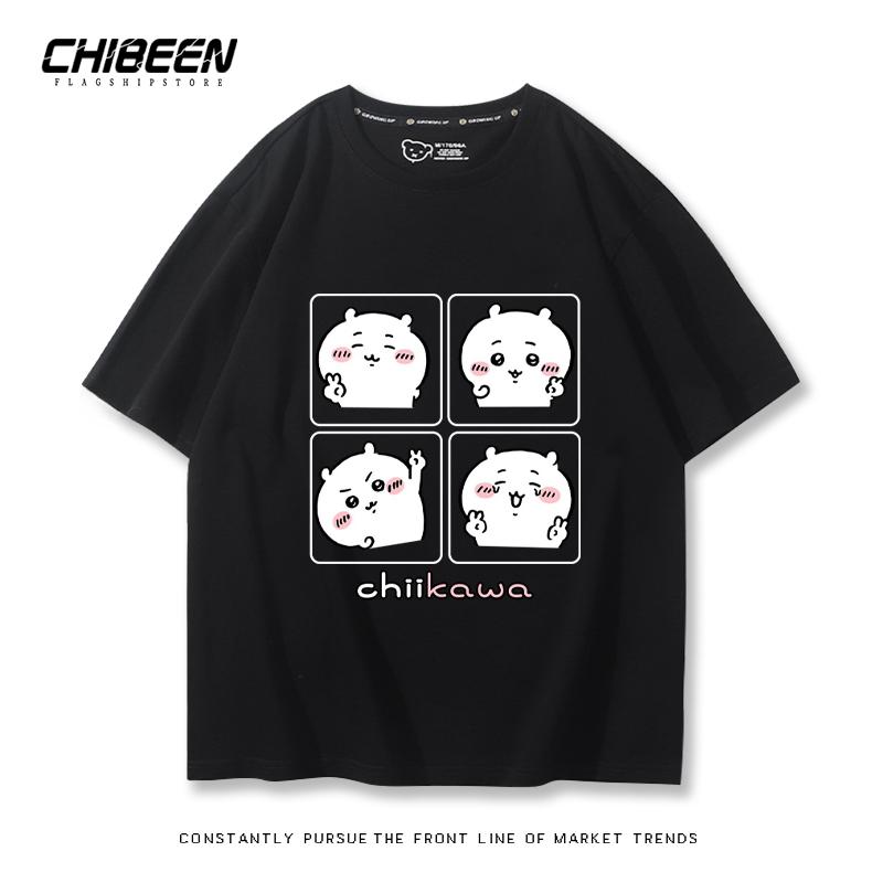 Chiikawa Cute Four-cell Pattern T-shirt Summer High Quality 100% Cotton T-shirt Casual Comfortable Loose Men's T-shirt