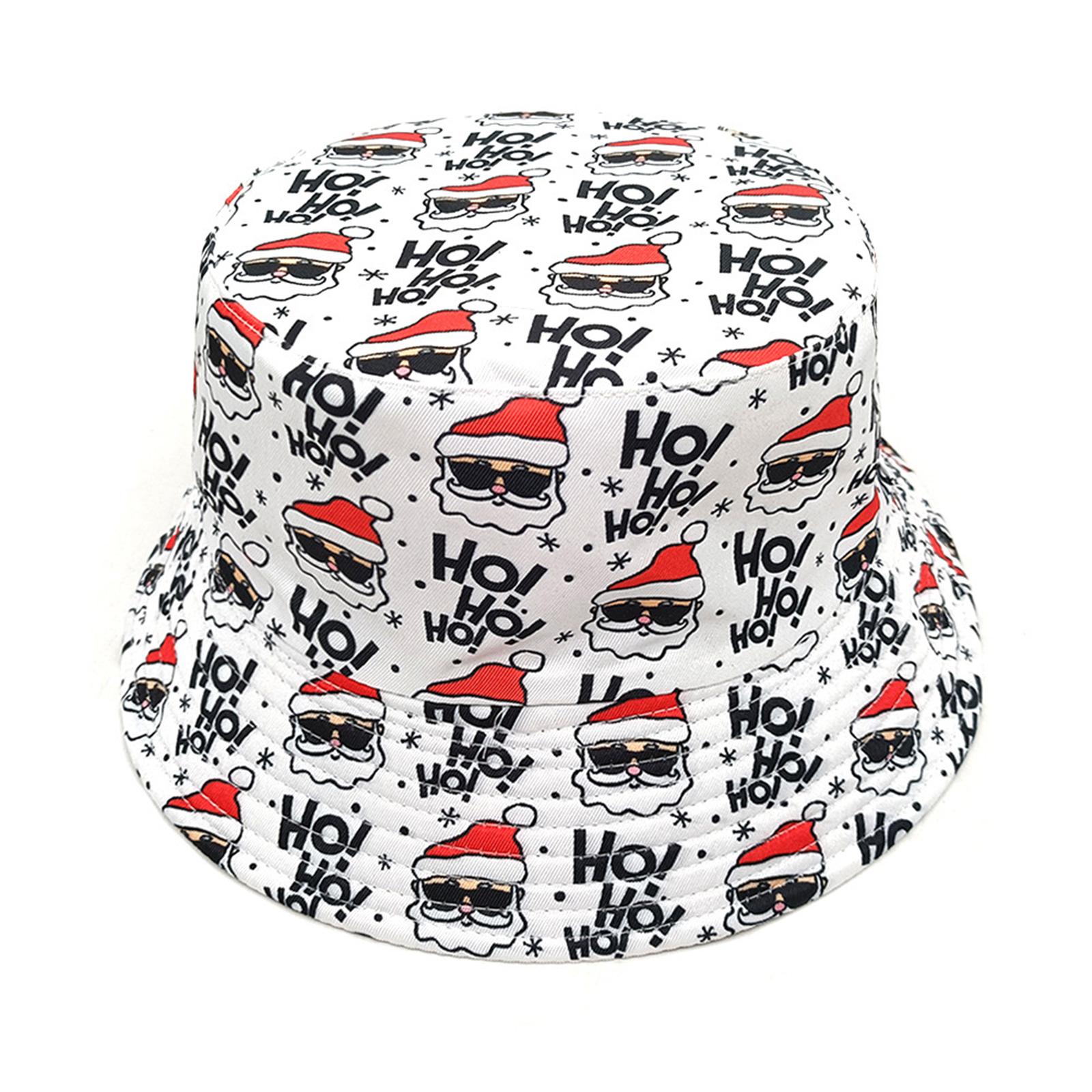 Christmas Fisherman Hat Reversible Bucket Hat For Girls Versatile Fashion Santa Print Hat Bucket Hat Santa Pattern 1 белый