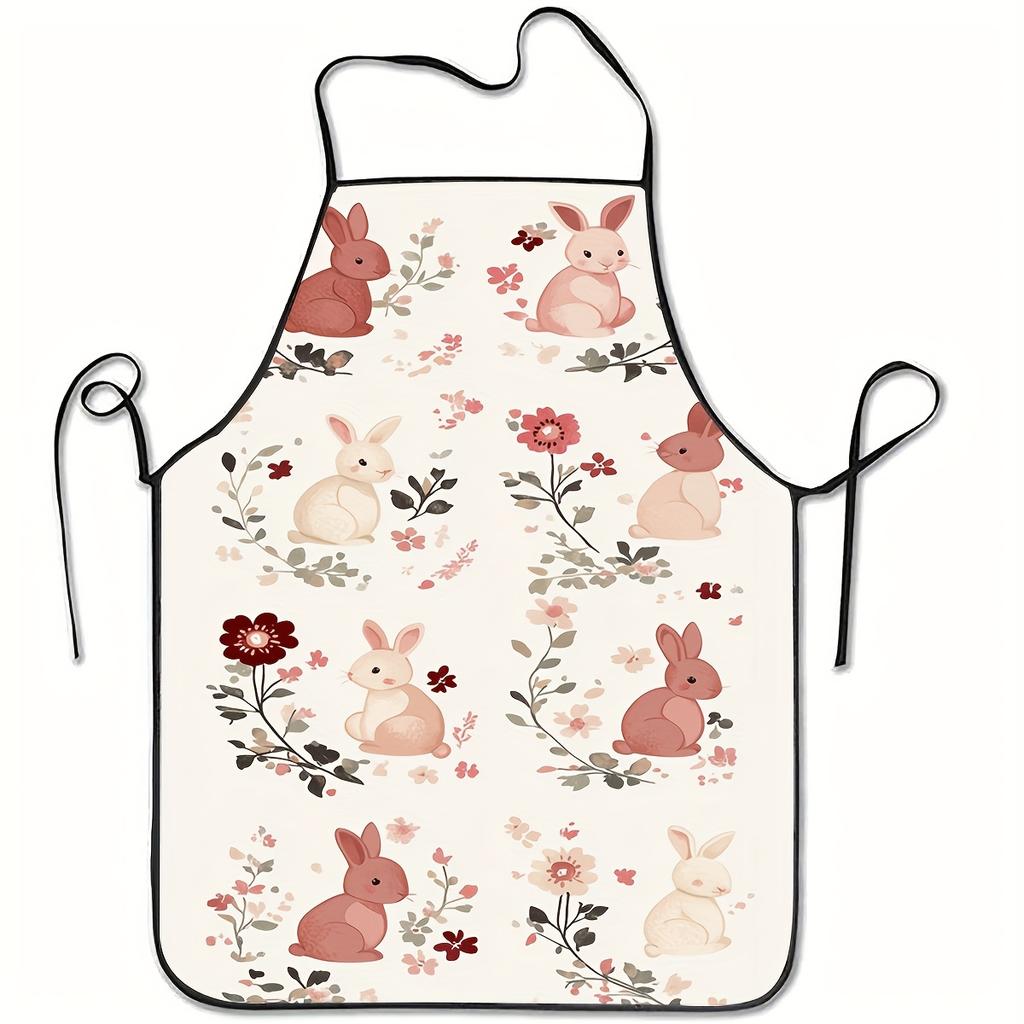 1pc Rabbit and Floral Pattern Apron, Gift for Friends, Great Home Companion, Essential for Kitchen Baking, Suitable for Indoor and Outdoor Scenes, Pol