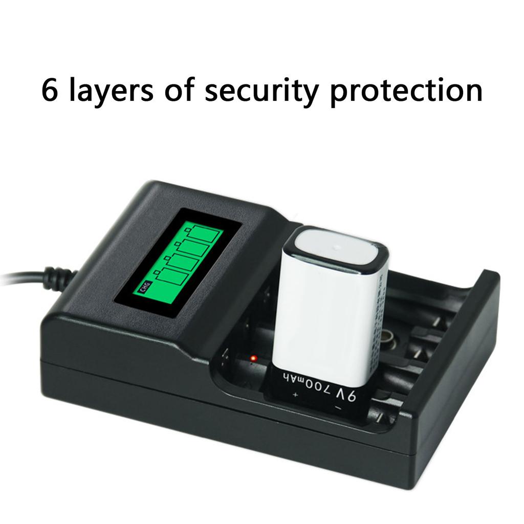 Portable USB Battery Charger Independent Charging Slots for 2A/3A 9V Equipped with LCD Display and Safety Features