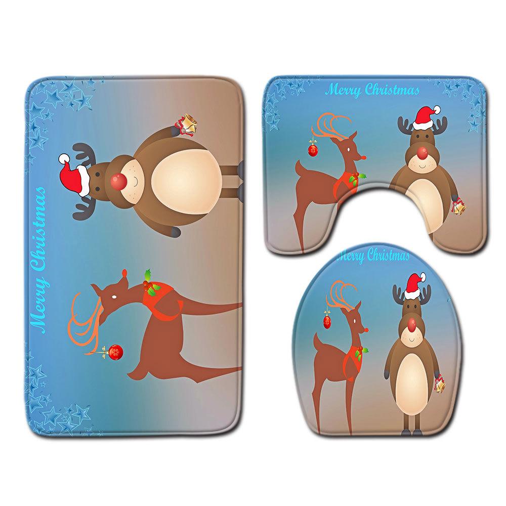 Christmas Bathroom Floor Mat Toilet Three-Piece Set