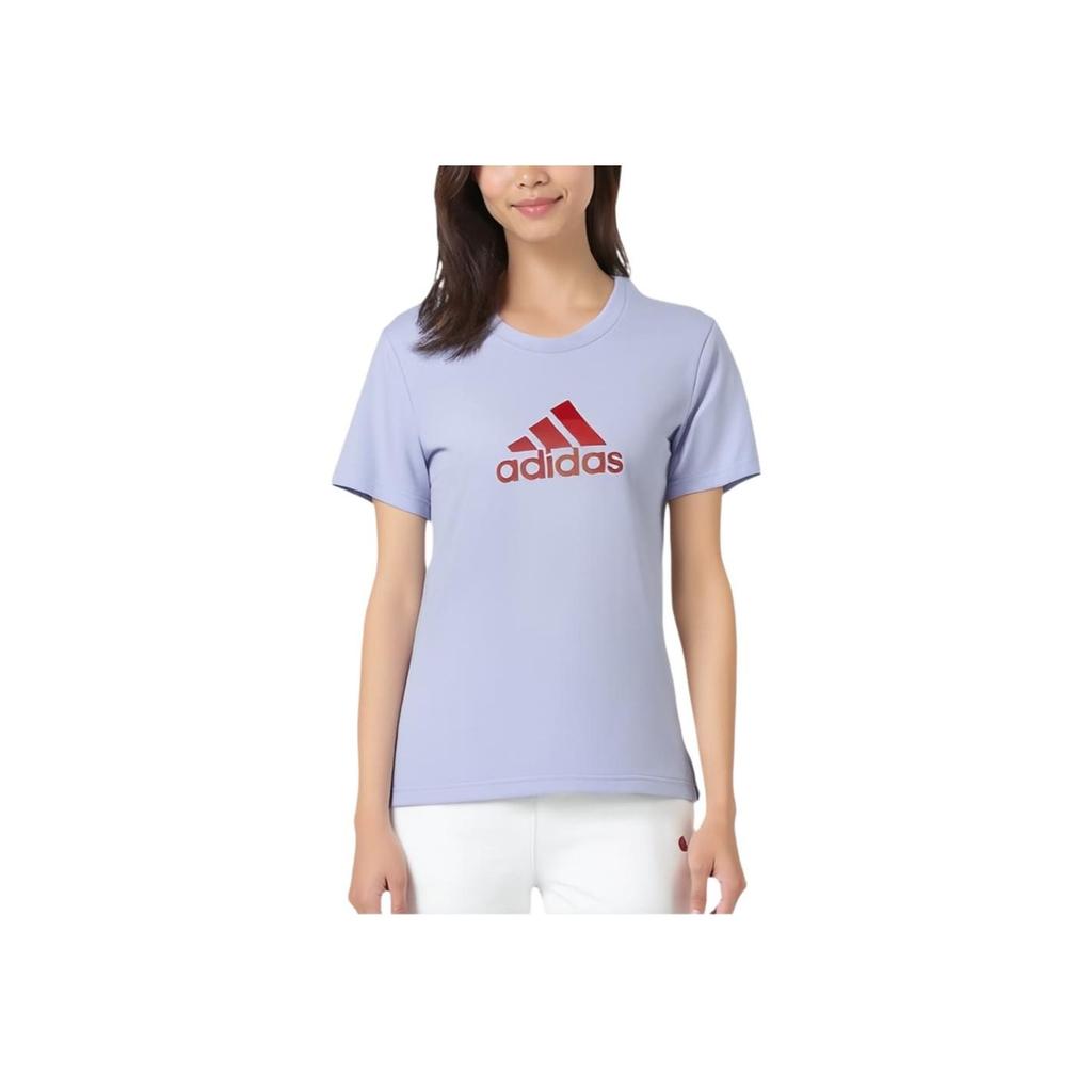 adidas Tricou cu mânecă scurtă, cu logo-ul strălucitor, cu imprimeu degradat, cu gât rotund, pentru femei Topuri, violet deschis H09754