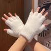 Half-finger winter fuzzy gloves, simple windproof and thickened casual warm gloves,writing gloves,fingerless soft cycling gloves
