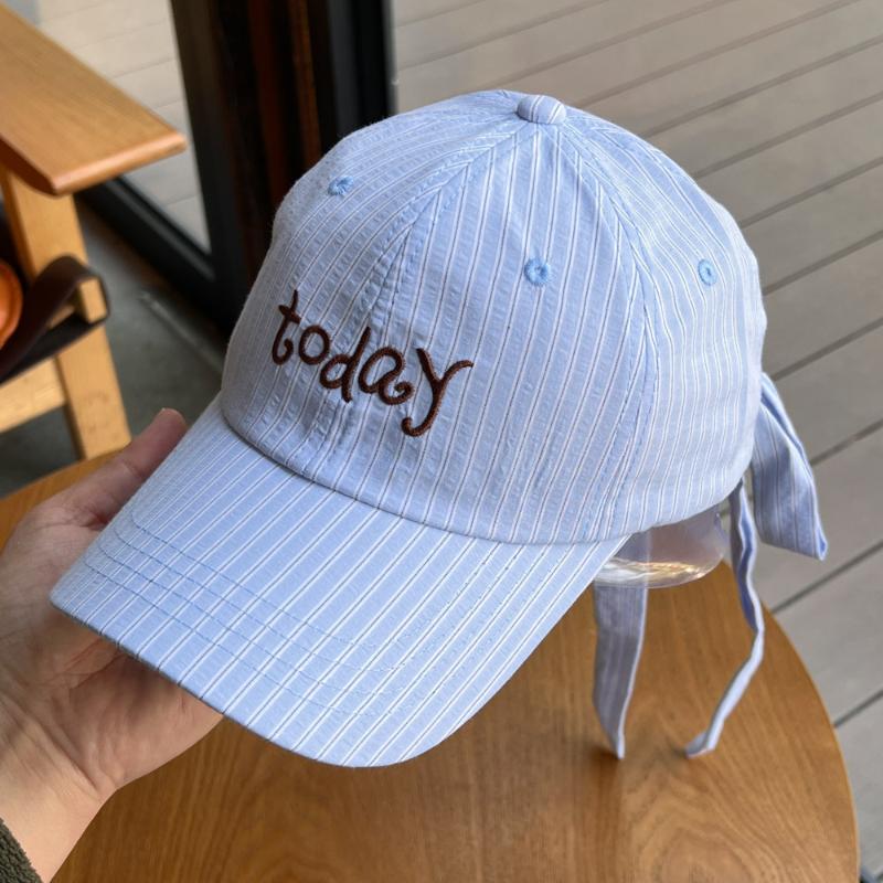 Embroidered Letter Baseball Cap Striped Design Sweet Bow Tie Sports Hat Bow Ribbon Design Cotton Material Embroidered Letter Cap