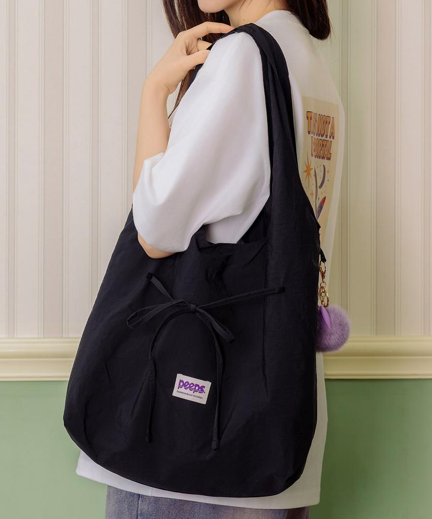 Peeps Soft Ribbon Bag (Black) Ribbon Shoulder Bag With Keyring