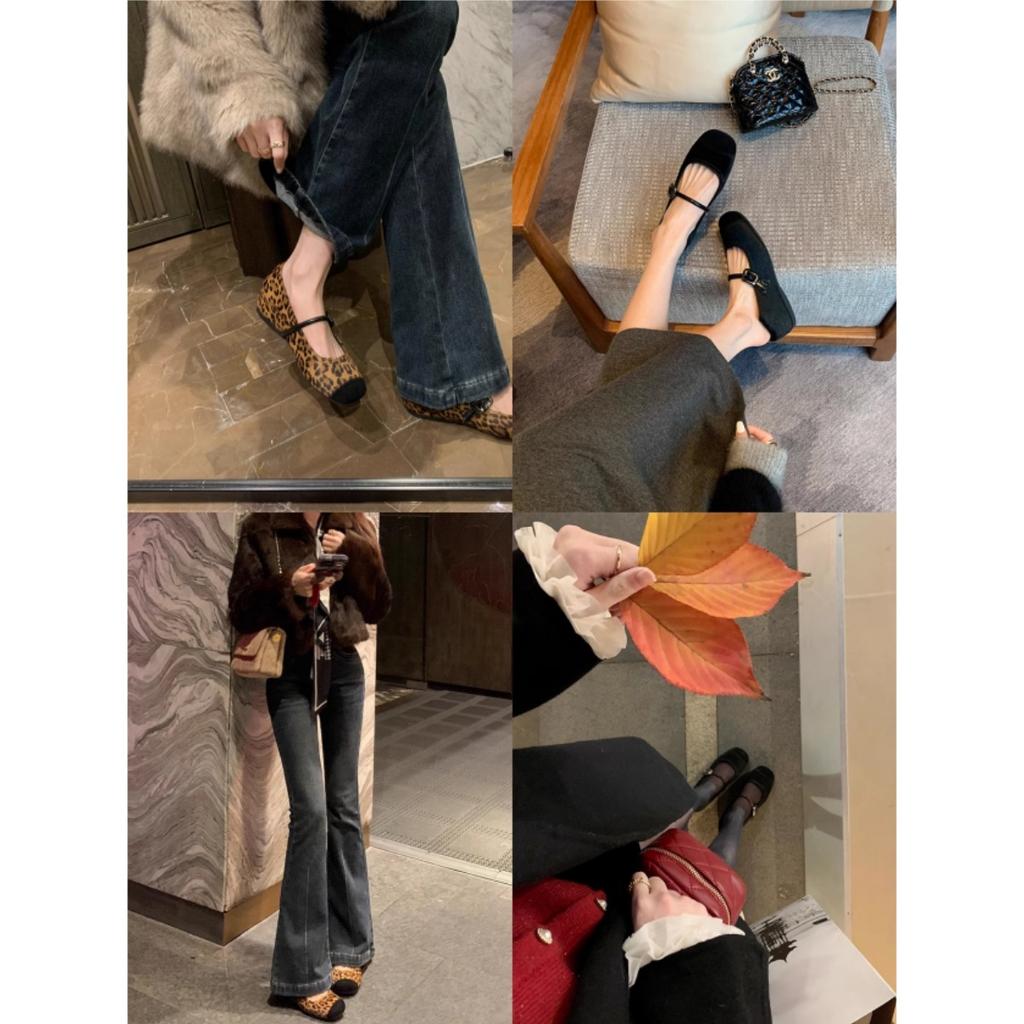 Sheepskin version~ Temperament round head with leopard print inner height increase Mary Jane shoes women's shallow mouth single shoes