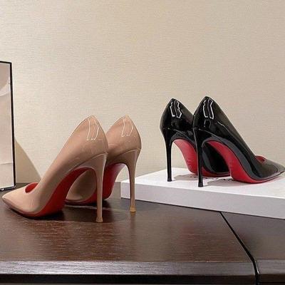 Black Red-soled High-heeled Shoes for Women's 2025 Spring New Pointed-toed Thin-heeled Sexy Glossy Temperament Single Shoes Patent Leather Women's Sho