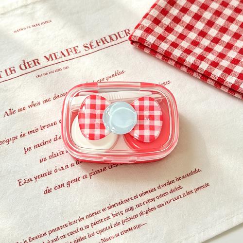 Kawaii Checkered Bow Decor Contact Lens Holder Multicolor Mini Portable Daily Lens Care Case