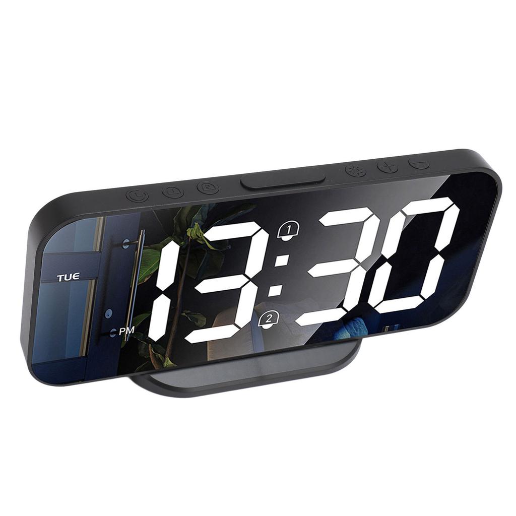 LED Mirror Electronic Clock Adjustable Brightness 6.7 Inch HD Digital Alarm Clock for Bedroom Living Room Office Black
