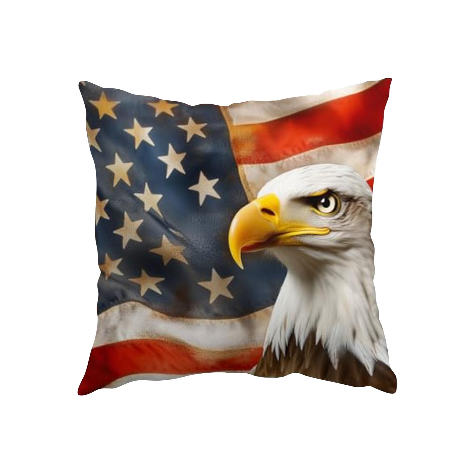 

Patriotic Decorative Pillow Cover Featuring American Flag and Bald Eagle Design for Living Room Bedroom Linen Throw Pillow Case One Size