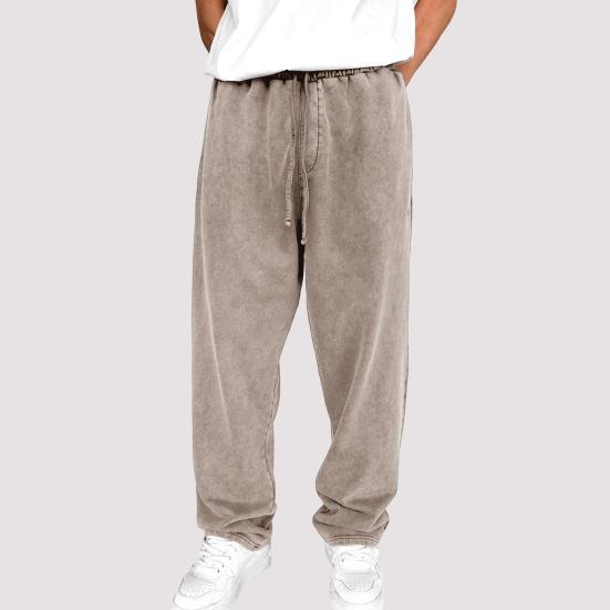 Yousheng Men Sport Pants Wide Leg Drawstring Elastic Waist Pure Color Sweatpants Full Length Loose with Pockets Long Trousers