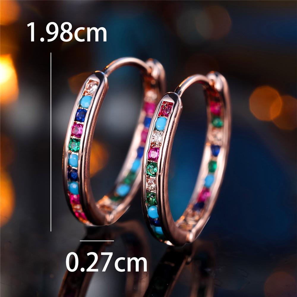 Cute Female Rainbow Zircon Stone Round Hoop Earrings  Silver Color Wedding Jewelry For Women