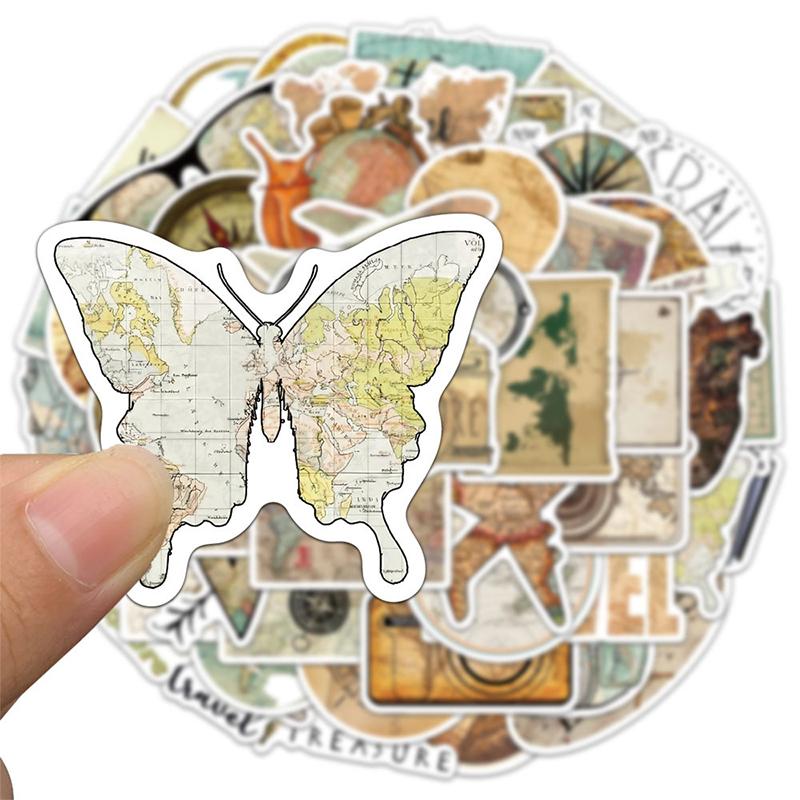 High-Standard 50Pcs Premium-Quality Vintage Premium-Quality Travel Top-Grade Stickers Top-Grade Aesthetic First-Class Clock Premium-Quality Maps
