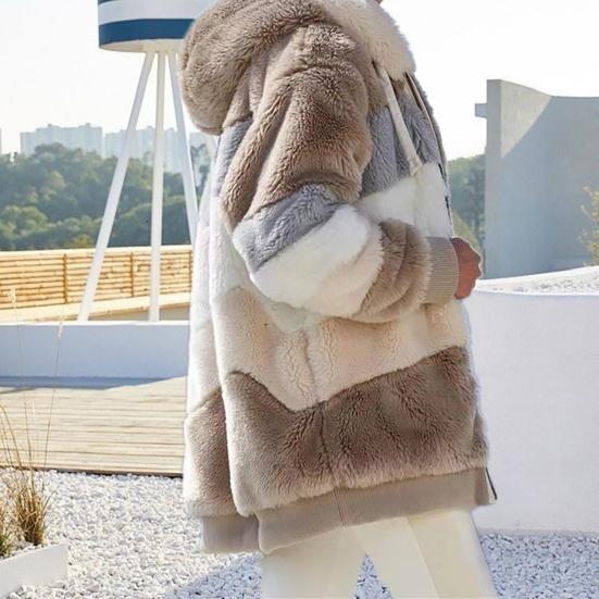 Cappotto invernale da donna, color block, maniche lunghe, cardigan con cerniera, vestibilità larga, caldo, peluche, taglie forti, giacca da donna, abbigliamento invernale