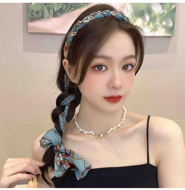 Пасторальная цветочная плетеная повязка на голову: Женский высококачественный бант-лента с зубчиками для волос.