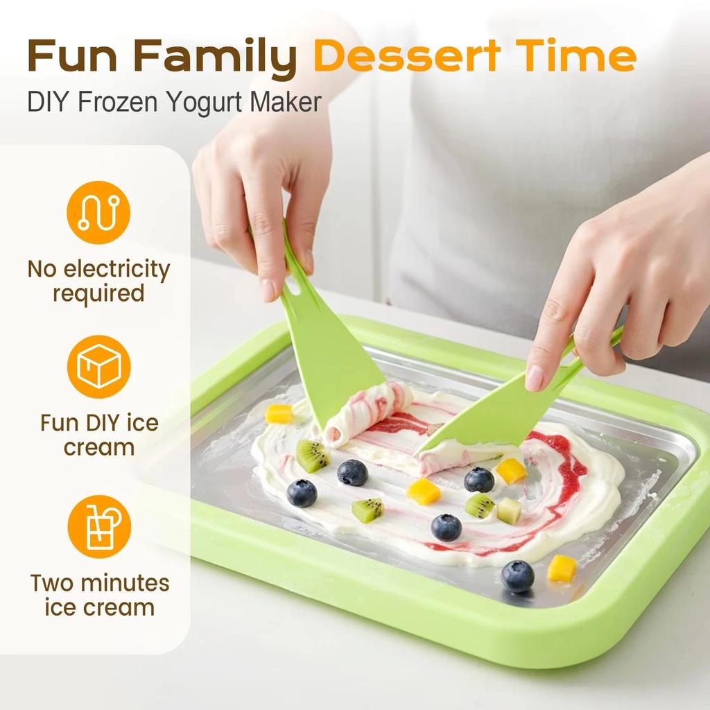 DIY Ice Cream Maker Yogurt Maker Machine Child's Homemade Cream Sorbet Gelato,Household Rolled Ice Cream Maker With 2 Spatulas