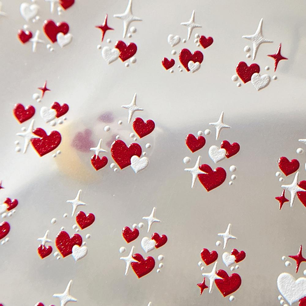 3D Valentine' s Day Love Heart Nail Art Sticker Red White Cross Stars Self-Adhesive Nail Decals 8*10cm Kawaii Heart Nail Sticker
