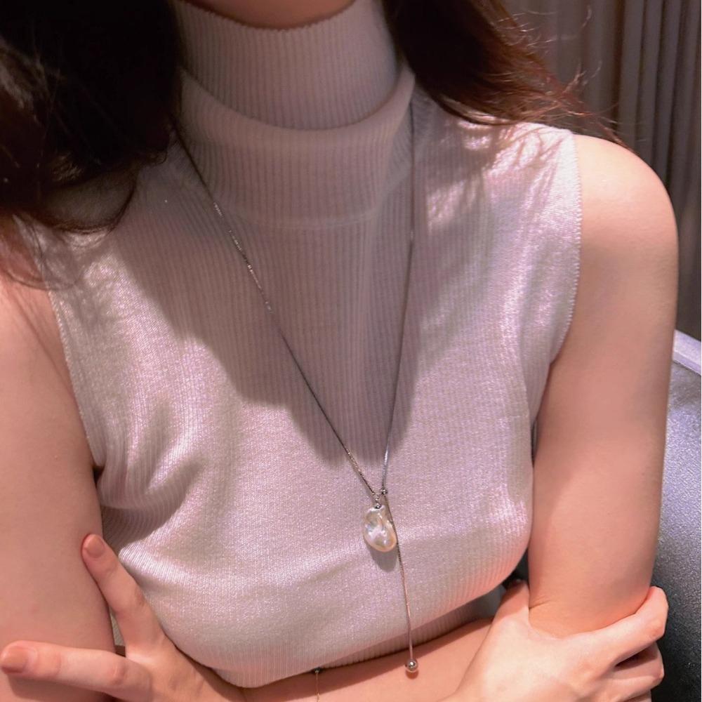 Simple Temperament Baroque Pearls Pendant Pull Adjustable Necklace for Women Stainless Steel Collar Jewelry Gifts Does Not Fade