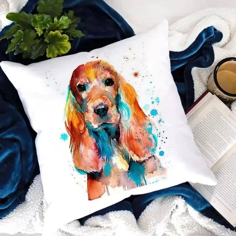 Dog Paw Print Watercolor Dog Pattern Pillow Cover Suitable for Home Hotel Car Cushion Cover Decorative Sofa Chair Pillow Cover