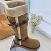 Sleeve Cotton Shoes Winter New Round Head Spliced Sleeve Metal Buckle Anti-slip Wear-resistant High Boots