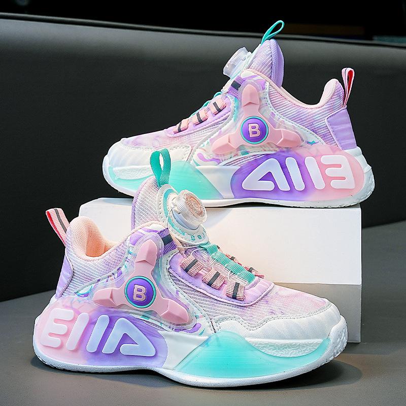 Children's basketball shoes four seasons men's and women's sports shoes breathable mesh friction sound leather velvet two cotton shoes