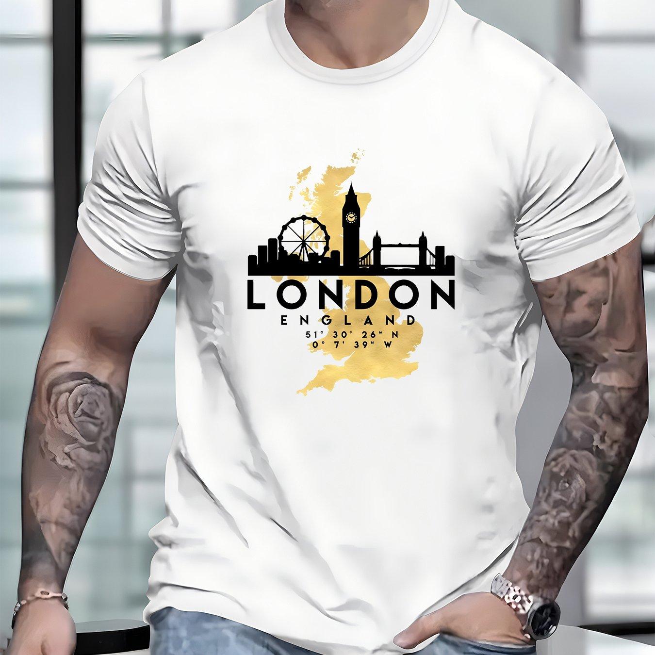 

Футболка мужская повседневная с принтом «Лондон» с креативным городским принтом, новинка, короткий рукав, летний топ, удобная стильная футболка с круглым вырезом для повседневной носки XXXXL