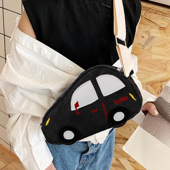 Barn Snack Bag Høy kapasitet justerbar stropp Corduroy Mote Cartoon Car Shape Crossbody Bag