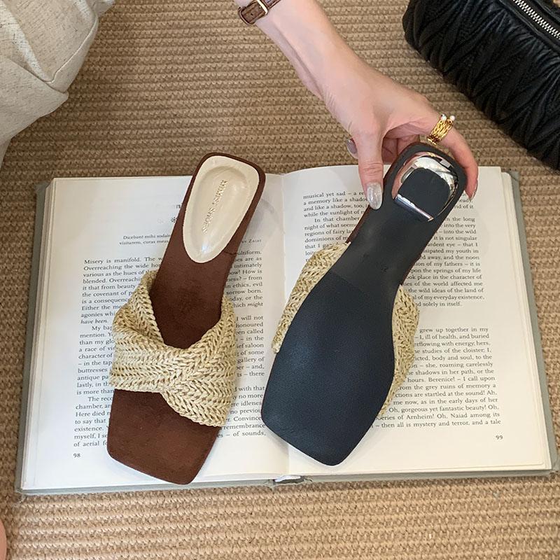 Fashion Fashion Strange Heels Women Sandals Slides Shoes 2025 New Female Shallow Footwear Square Toe Ladies Heeled Sandals Shoes