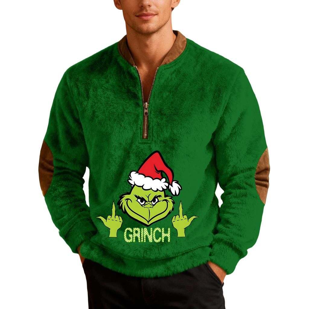 Mens Christmas Sweater Zip Up Sweatshirts Vintage Knit Graphic Sweatshirt Xmas Stand Collar Pullover