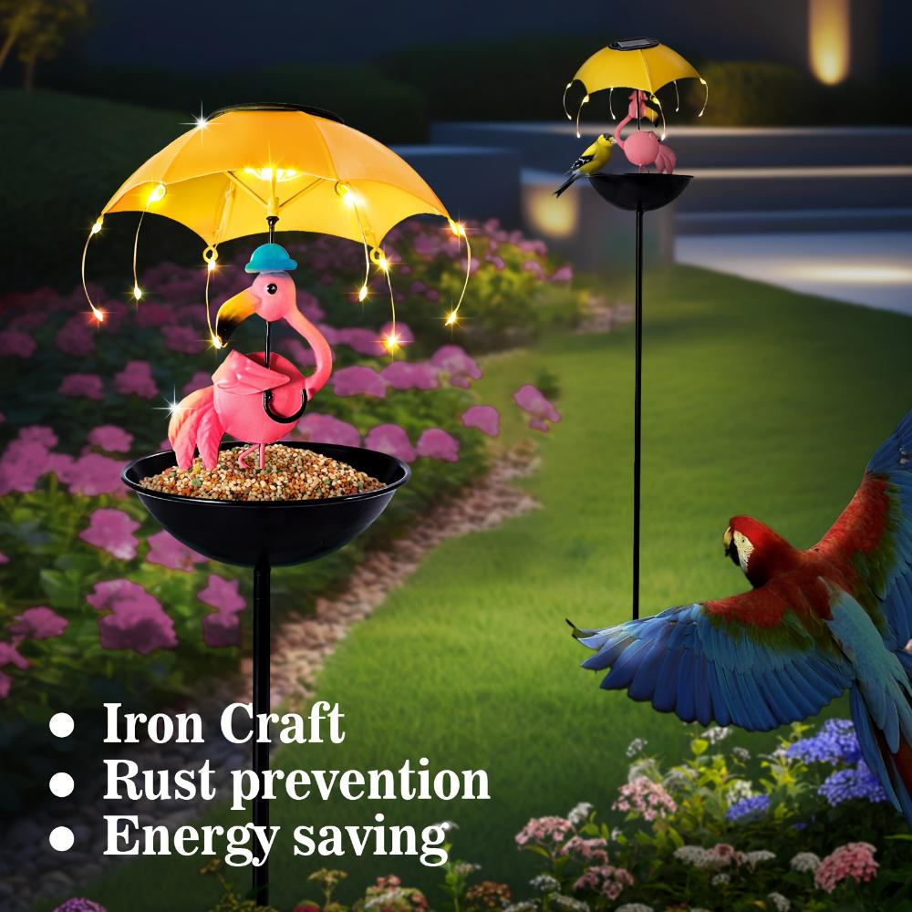 2 BUC/3 BUC Statuie de exterior din fier impermeabil lumină simulare animal lumină solară cu funcție de hrănitor albină și flamingo broască și pasăre colibri, decorație