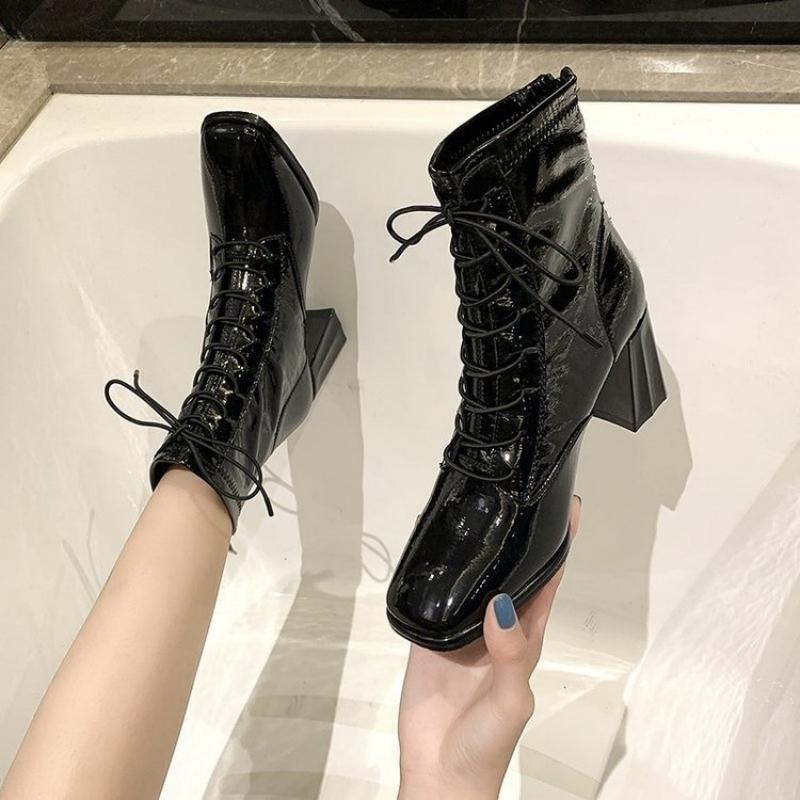 

Fashion Boots Autumn British Style Shoes for Women High Top Thick Heel Women s Boots High Heel Boots Casual Zipper Women Shoes 35