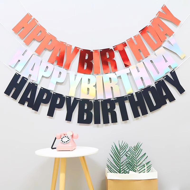 Creative Laser Birthday Flag Decoration Party Supplies Alphabet Happy Birthday Banner Bunting