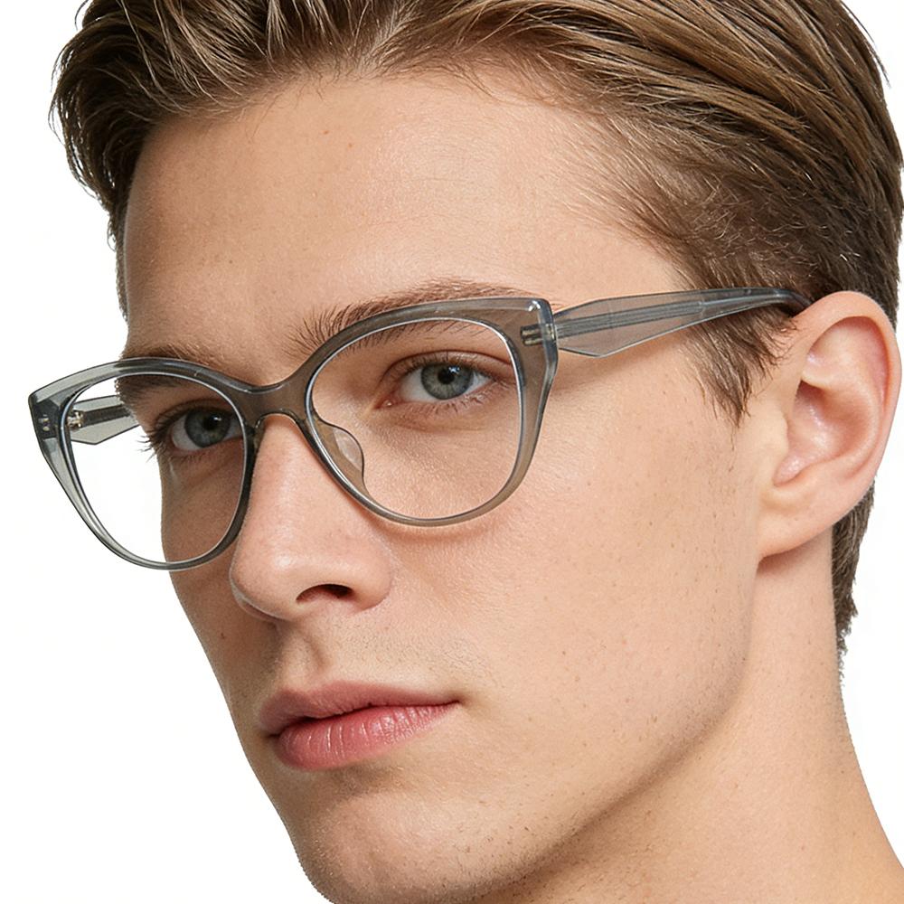 Blue Light Blocking Eyeglasses Transparent Grey TR90 Frame Designer Eye Wear Retro Style Modern Oversized Eyewear