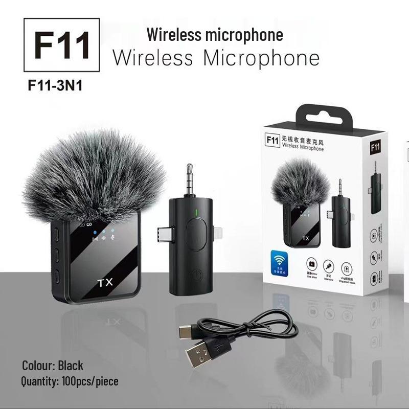 New F11-2 Lapel Microphone: Wireless F15 Three-in-One Live Broadcast, One-to-Two Radio, Noise Reduction Mini.