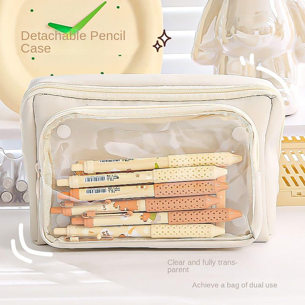 Pocket Partition Pencil Case Detachable Stationery Storage Pouch  For Office School Supplies
